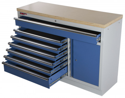 Celokovová široká dílenská skříňka PROFI BLUE, 7 zásuvek, skříňka - MTGC1371