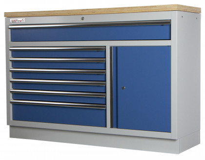 Celokovová široká dílenská skříňka PROFI BLUE, 7 zásuvek, skříňka - MTGC1371