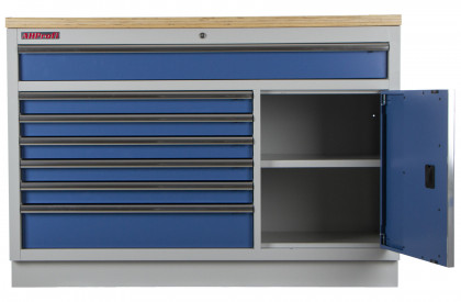 Celokovová široká dílenská skříňka PROFI BLUE, 7 zásuvek, skříňka - MTGC1371