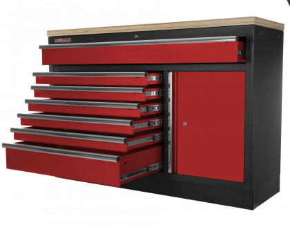 Celokovová široká dílenská skříňka PROFI RED, 7 zásuvek, skříňka - RTGC1371