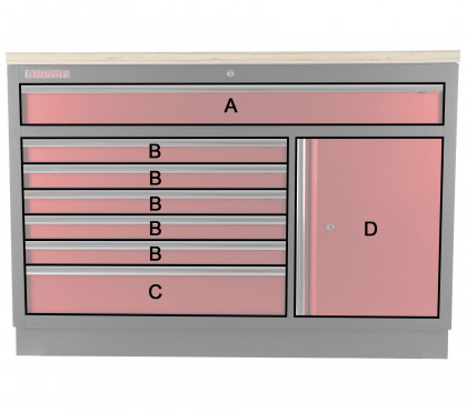 Celokovová široká dílenská skříňka PROFI RED, 7 zásuvek, skříňka - RTGC1371