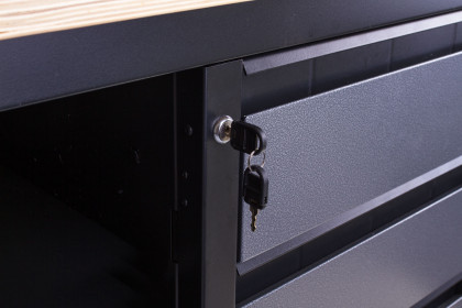 Dílenský ponk s dřevěnou pracovní deskou, 6 zásuvek, police - TSK7506-LS