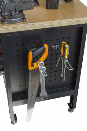 Dílenský ponk s dřevěnou pracovní deskou, 6 zásuvek, police - TSK7506-LS