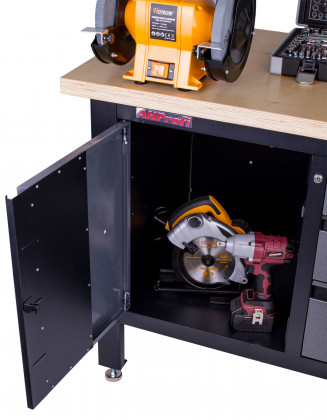 Dílenský ponk s dřevěnou pracovní deskou, 3 zásuvky, 2 skříňky - TSK7523-LS