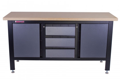 Dílenský ponk s dřevěnou pracovní deskou, 3 zásuvky, 2 skříňky - TSK7523-LS