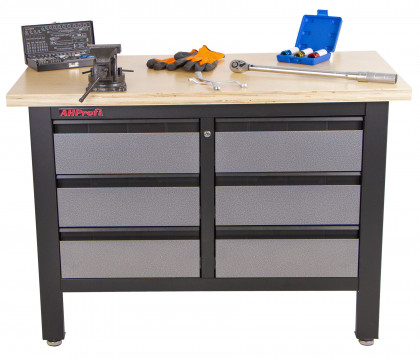 Dílenský ponk s dřevěnou pracovní deskou, 6 zásuvek - TSK5406-LS