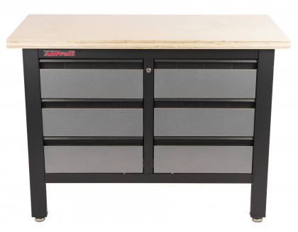 Dílenský ponk s dřevěnou pracovní deskou, 6 zásuvek - TSK5406-LS