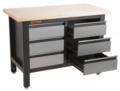 Dílenský ponk s dřevěnou pracovní deskou, 6 zásuvek - TSK5406-LS