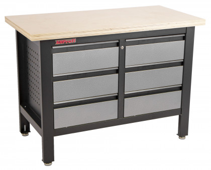 Dílenský ponk s dřevěnou pracovní deskou, 6 zásuvek - TSK5406-LS