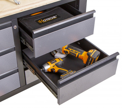 Dílenský ponk s dřevěnou pracovní deskou, 6 zásuvek - TSK5406-LS