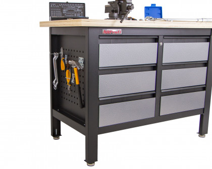 Dílenský ponk s dřevěnou pracovní deskou, 6 zásuvek - TSK5406-LS