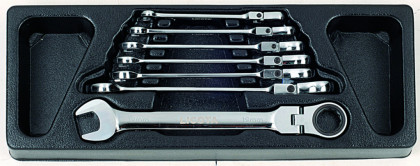 Flexibilní ráčnové očkoploché klíče ve výplni dílenského vozíku, 7 dílů - LIACK384019