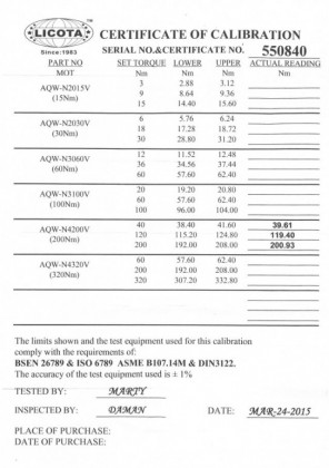 Momentový klíč LICOTA 1/2" s certifikátem, 40-200 Nm - LIN4200