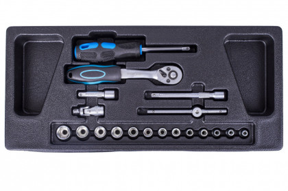 Gola sada 1/4" ve výplni do dílenského vozíku, 19 dílů - VV019GS01