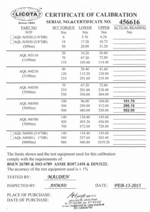 Momentový klíč 3/4" s certifikátem, 100 - 500 Nm - 865 mm - LIN6500
