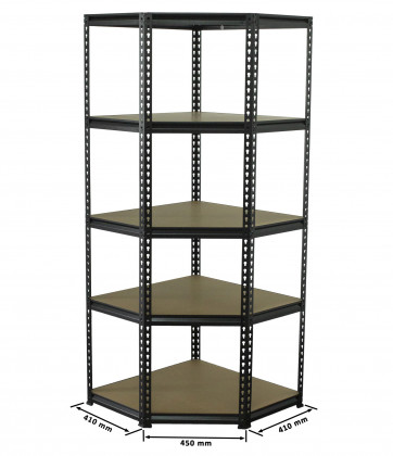 Rohový policový regál, 5 polic - 1830 x 730 x 730 mm - AH017