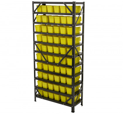 Kovový regál s plastovými boxy, 60 ks - AH019342