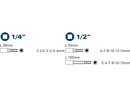 Hlavice zástrčné Imbusové, sada 18ks, 1/4", 1/2"