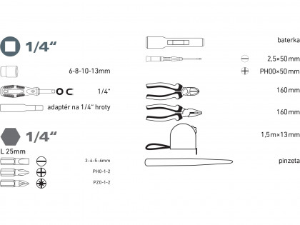 Sada nářadí 24ks, 1/4"