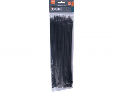 Pásky stahovací na kabely černé, 280x3,6mm, 100ks, nylon PA66
