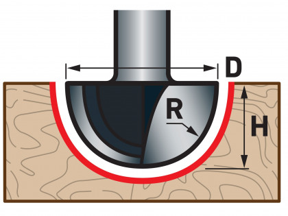 Fréza čelní oblá (vypouklá) do dřeva, R6,3 x D12,7 x H10