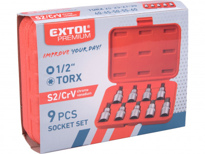 Hlavice zástrčné TORX, sada 9ks, 1/2", CrV/S2