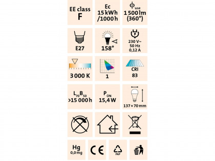 žárovka LED klasická, 1350lm, 15W, E27, teplá bílá