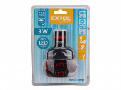 čelovka 120lm CREE, 3W CREE LED, hliník a ABS plast