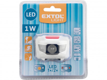 čelovka 40lm, 1W + 2 červené LED, ABS plast