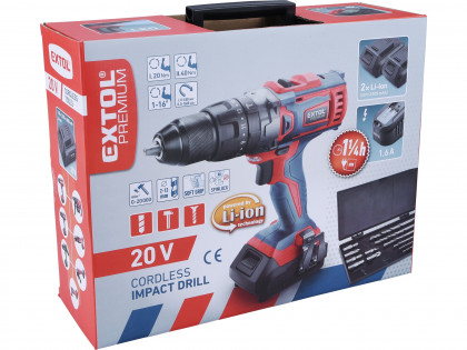 Vrtací šroubovák aku s příklepem SHARE20V, 20V Li-ion (2×), 2000mAh