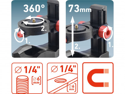 Držák-stativ nastavitelý, magnetický na laser/kameru, 1/4" šroub