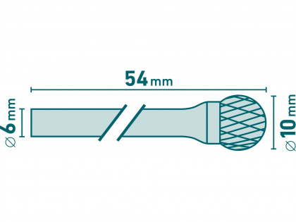 Fréza karbidová, kulová, pr.10mm/stopka 6mm,sek střední (double-cut)