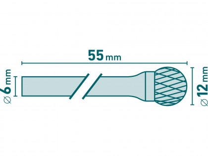 Fréza karbidová, kulová, pr.12mm/stopka 6mm,sek střední (double-cut)