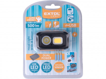 čelovka 500lm, Dual Power - Li-ion nebo AAA, USB nabíjení, s IR čidlem, OSRAM LED+COB LED