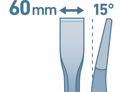 Sekáč plochý SDS PLUS lomený 15°, 250x14mm, šířka ostří 60mm