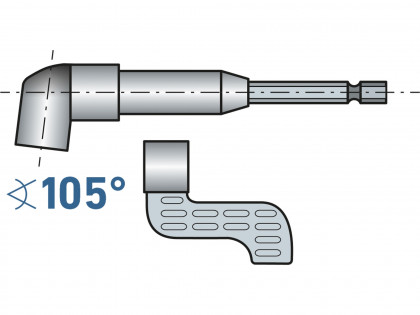 úhlový nástavec/držák hrotů do vrtačky, 1/4"x140mm (105°) s magnetem