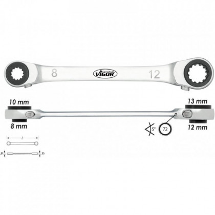 Ráčnový očkový klíč oboustranný 4 v 1 - V3607