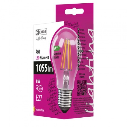 LED žárovka Filament A60 A++ 8W E27 teplá bílá