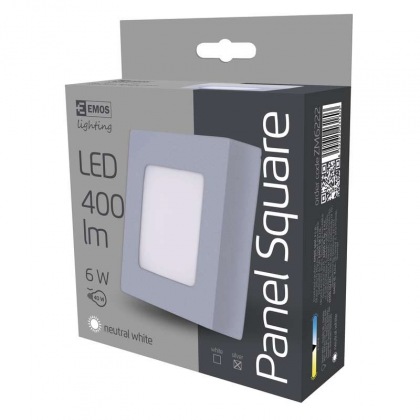 LED přisazené svítidlo, čtverec stříbrná 6W neutrální bílá