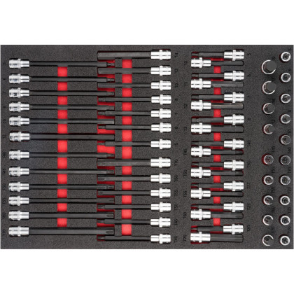Nástrčné hlavice s bity v pěnové výplni, Imbus, Torx, 1/2", 62 ks, VIGOR - V6809