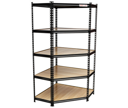 Rohový policový regál, 5 polic, 900 x 900 x 1830 mm