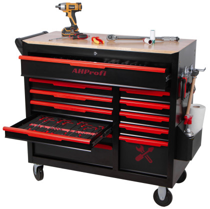 Dílenský vozík Magnus XXL s nářadím, 12 zásuvek, 360 ks - červený