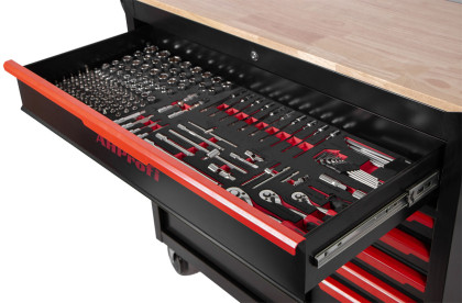 Dílenský vozík Magnus XXL s nářadím, 12 zásuvek, 360 ks - červený