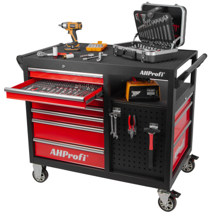 Dílenský vozík s nářadím, 360°, 10 zásuvek, 238 ks - AH450101BAL
