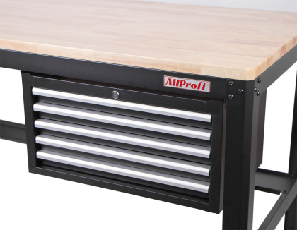 Pracovní stůl do dílny se závěsnou skříňkou, 5 zásuvek - AH1576