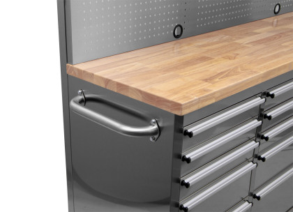 Pojízdný pracovní stůl s děrovanou deskou a horními skříňkami - AH7218