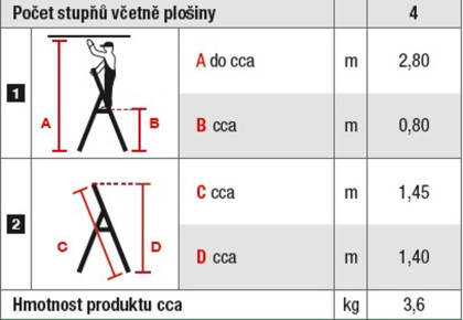 Schůdky Al 4-stupňové, nosnost 150kg