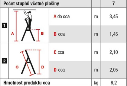 Schůdky Al 7-stupňové, nosnost 150kg
