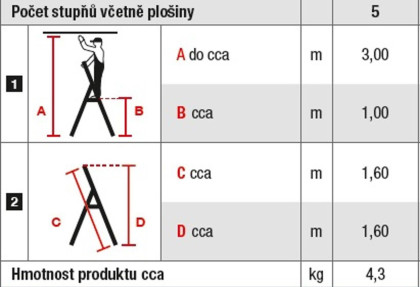 Schůdky Al 5-stupňové, nosnost 150kg