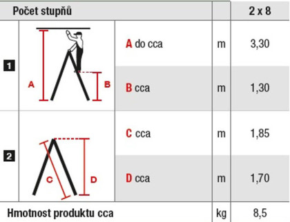 Schůdky Al 8-stupňové oboustranné 170 cm PROTECO, nosnost 150kg